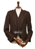 Mens Brown Herringbone Tweed Highland Argyll Jacket & Waistcoat
