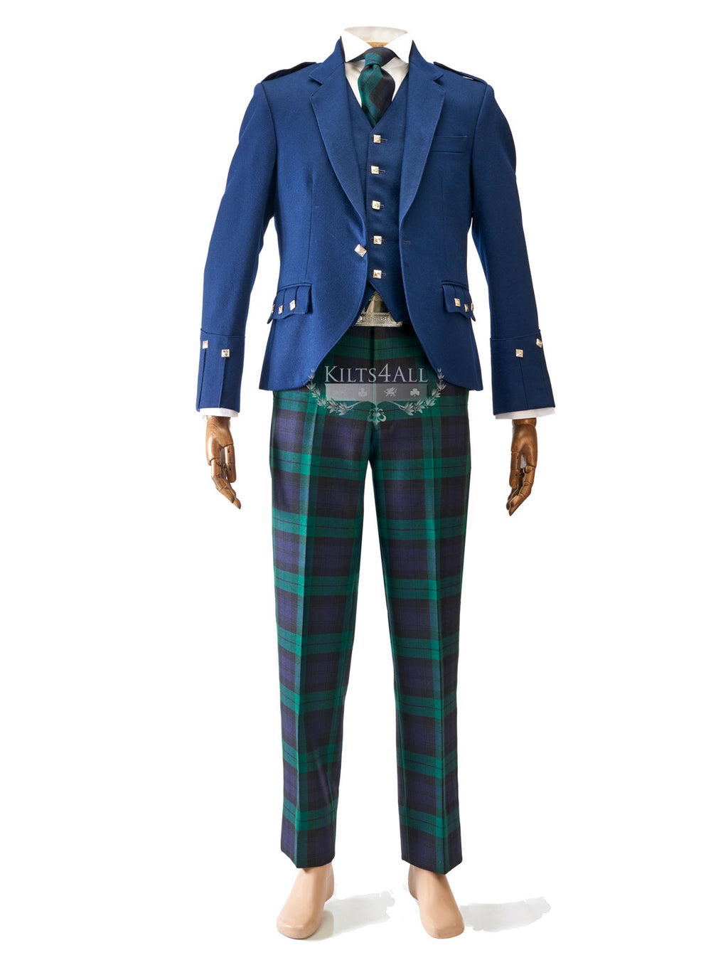 Mens Scottish Tartan Trews Outfit to Hire - Contemporary Blue Argyll Jacket & Waistcoat