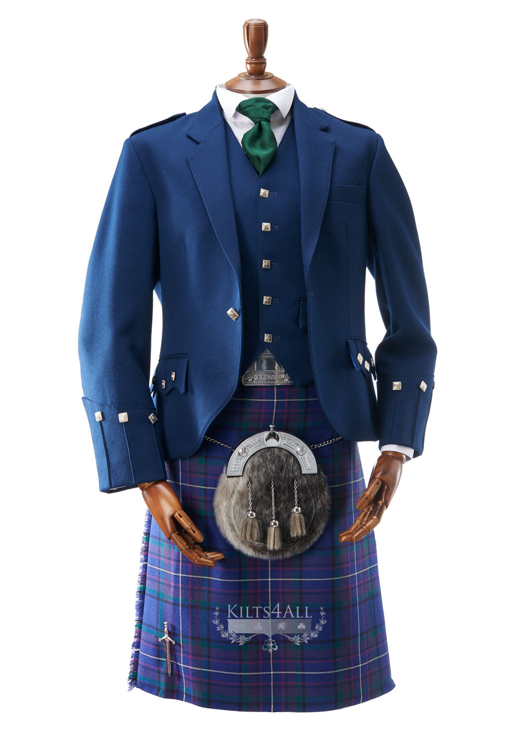 Mens Scottish Tartan Kilt Outfit to Hire - Contemporary Blue Argyll Jacket & Waistcoat