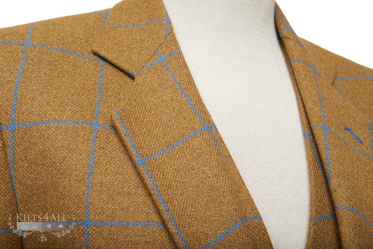 Mens Gold with Blue Check Tweed Jacket & Waistcoat