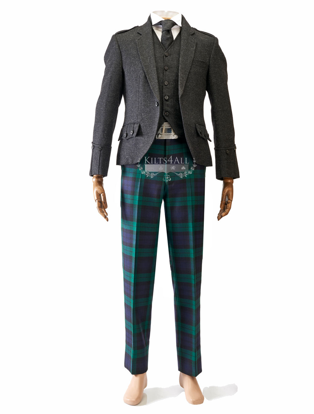 Mens Scottish Tartan Trews Outfit to Hire - Lightweight Charcoal Tweed Argyll Jacket & Waistcoat