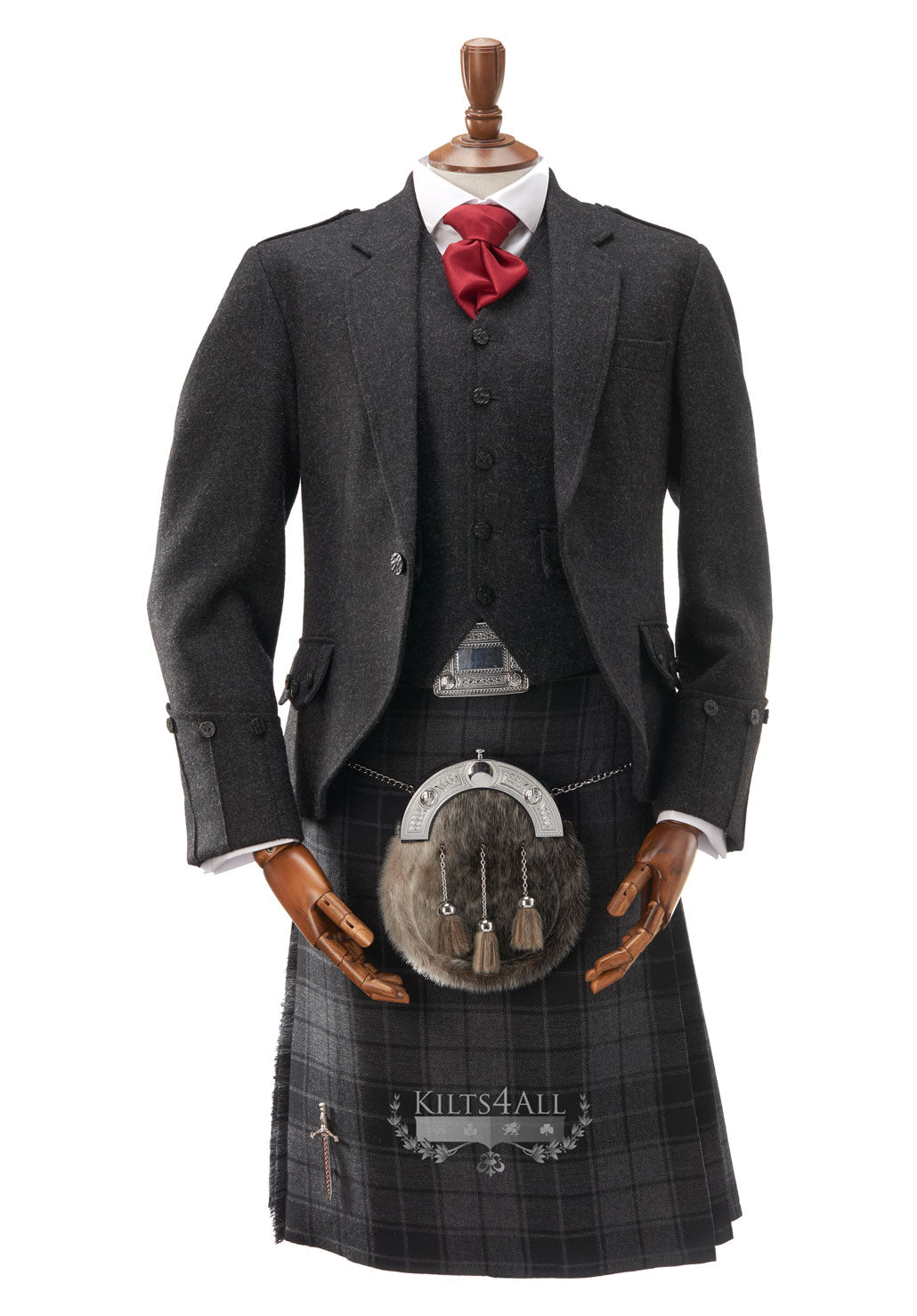 Mens Lightweight Charcoal Tweed Argyll Jacket & Waistcoat to Hire