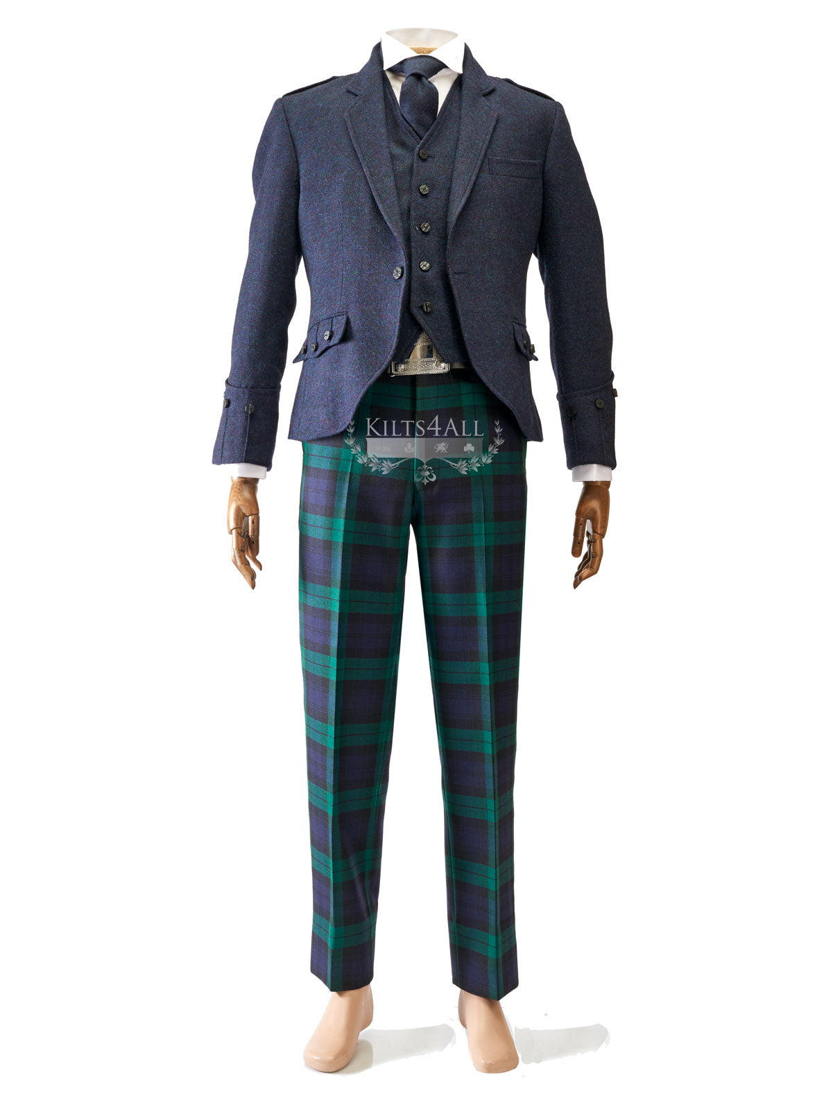 Mens Scottish Tartan Trews Outfit to Hire - Lightweight Navy Tweed Argyll Jacket & Waistcoat