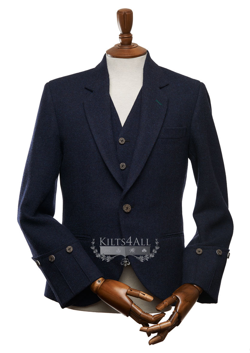 Mens Navy Tweed Argyll Jacket & Waistcoat with Green Detailing