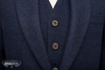 Mens Navy Tweed Argyll Jacket & Waistcoat with Burgundy Detailing