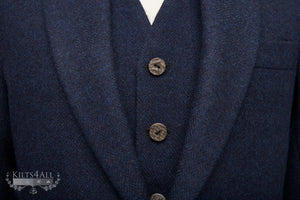 Mens Navy Tweed Argyll Jacket & Waistcoat with Burgundy Detailing