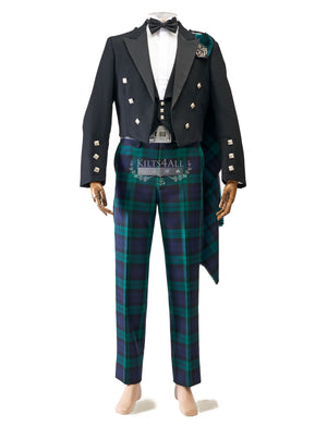 Mens Scottish Tartan Trews Outfit to Hire - Traditional Black Argyll Jacket & Waistcoat