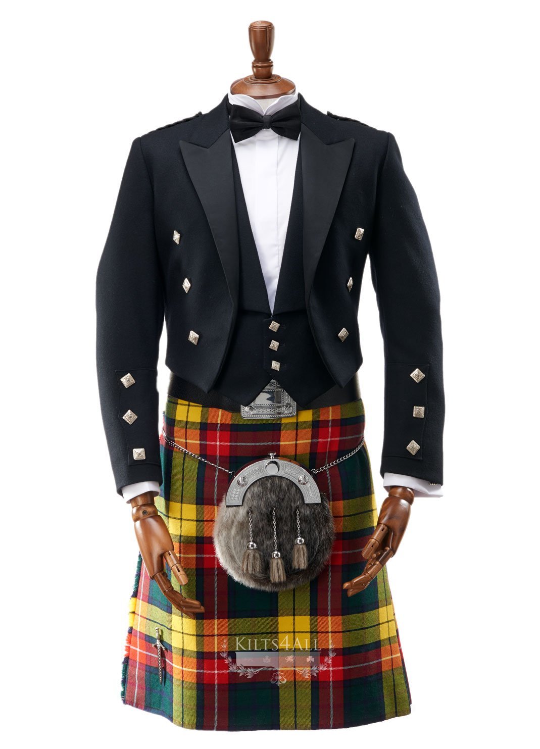 Mens Scottish Tartan Kilt Outfit to Hire - Prince Charlie Jacket & 3 Button Waistcoat