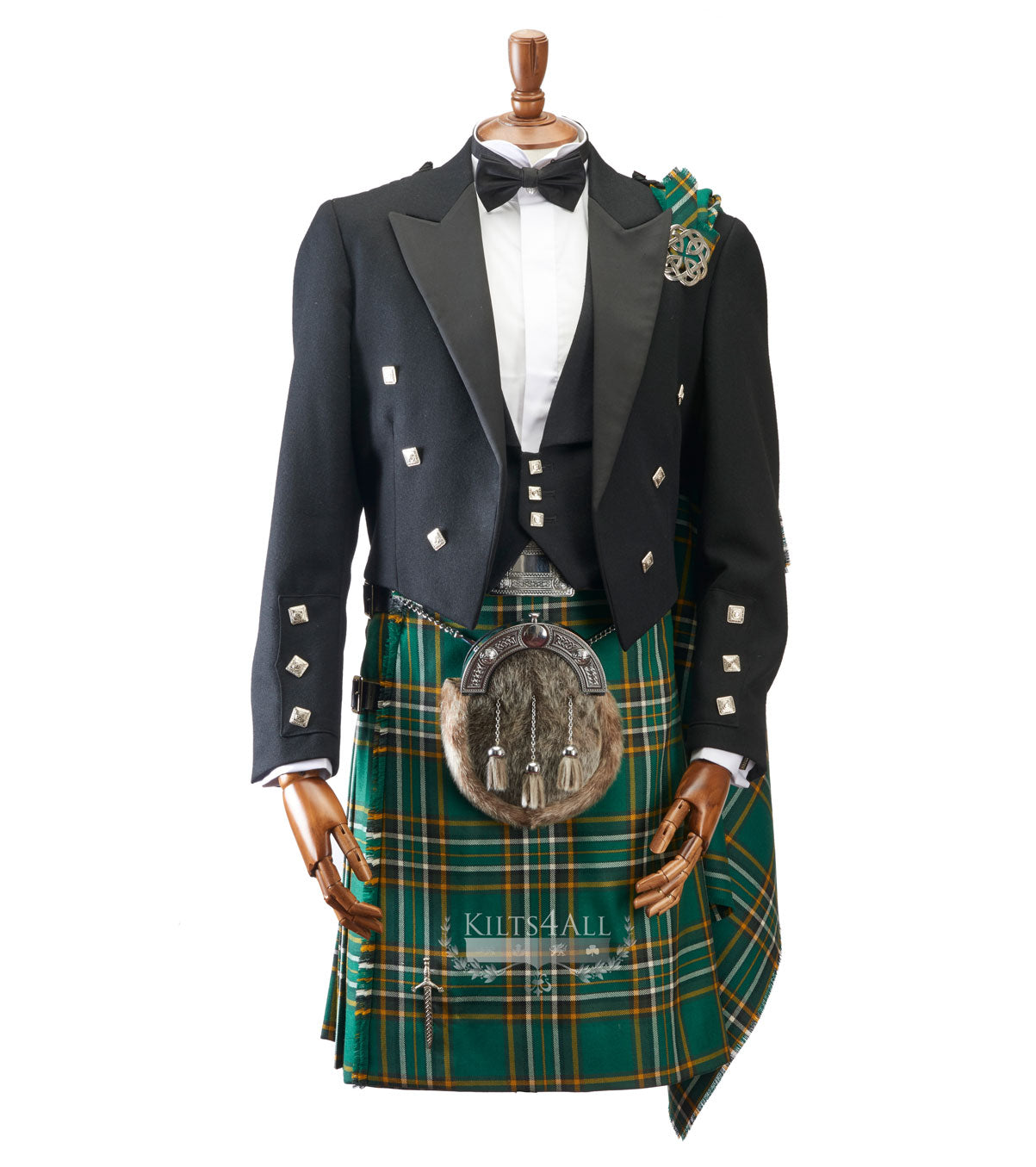 Mens Irish Tartan Kilt Outfit to Hire - Prince Charlie Jacket & 3 Button Waistcoat