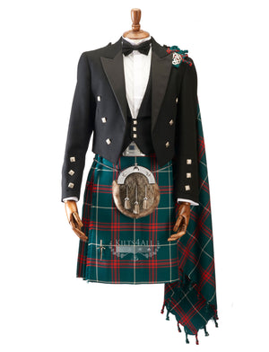 Mens Welsh National Tartan Kilt Outfit to Hire - Traditional Black Argyll Jacket & Waistcoat