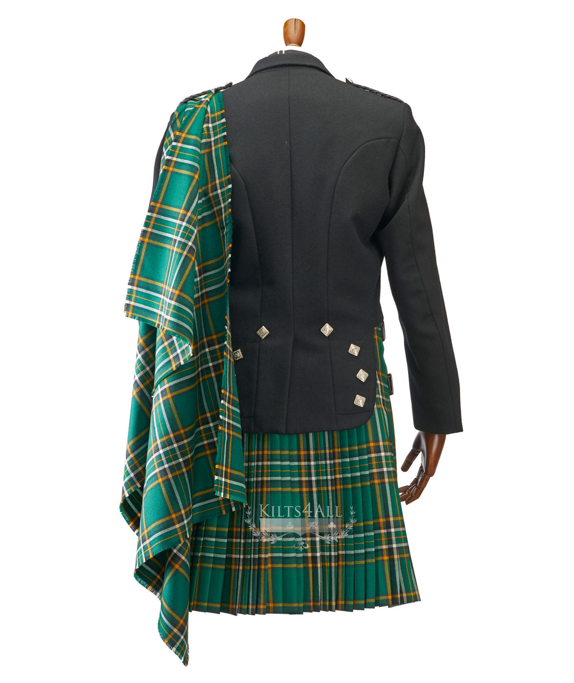 Mens Irish Tartan Kilt Outfit to Hire - Muted Black Argyll Jacket & Waistcoat