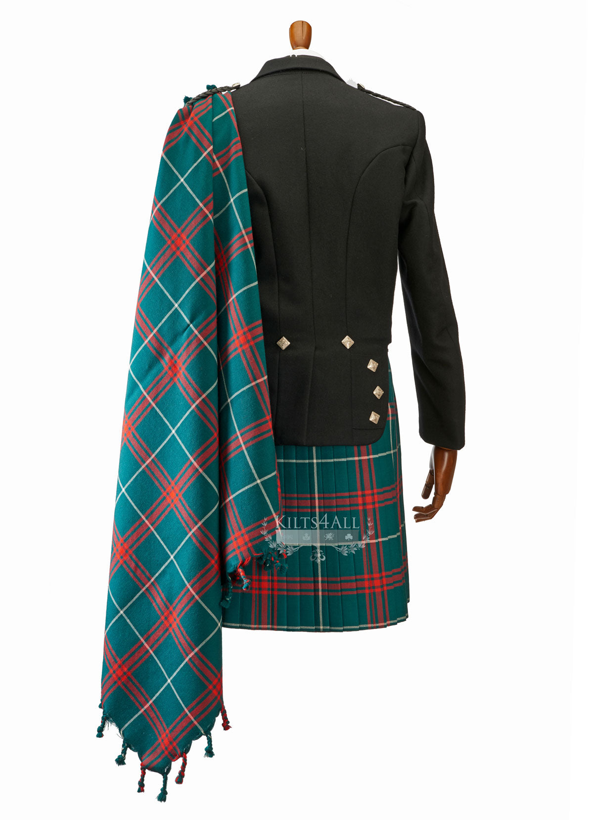 Mens Welsh National Tartan Kilt Outfit to Hire - Lightweight Charcoal Tweed Argyll Jacket & Waistcoat