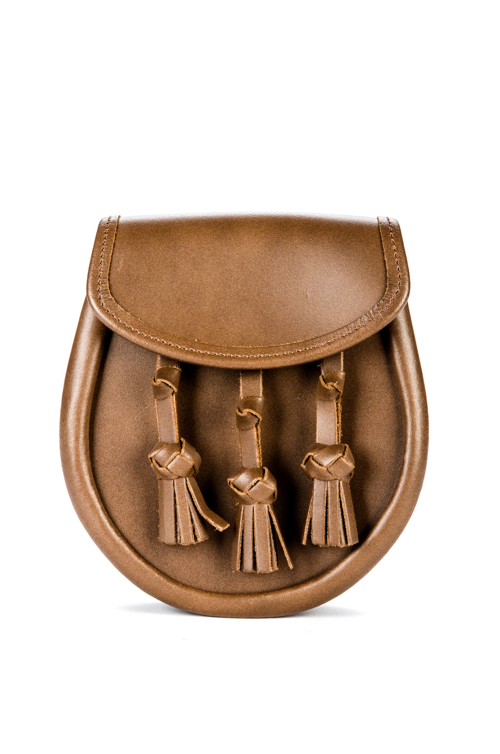 Tan Plain Leather Sporran with Knotted Tassles
