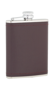6oz Burgundy Leather Stainless Steel Flask