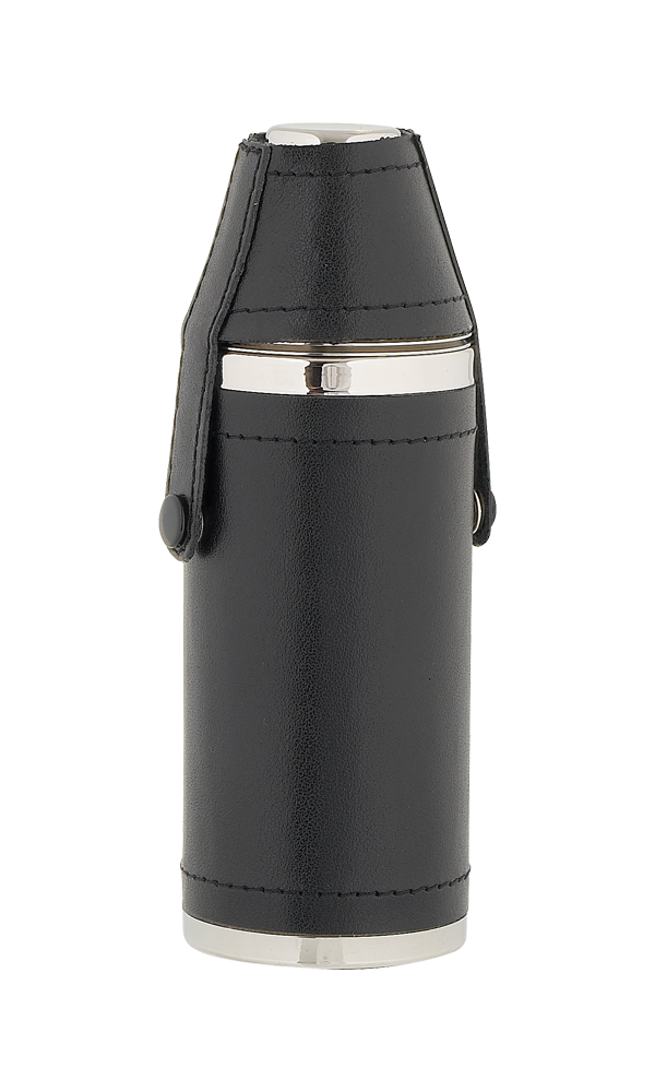 8oz Sportsman Black Leather Stainless Steel Flask with 2 cups
