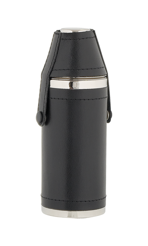 8oz Sportsman Black Leather Stainless Steel Flask with 2 cups