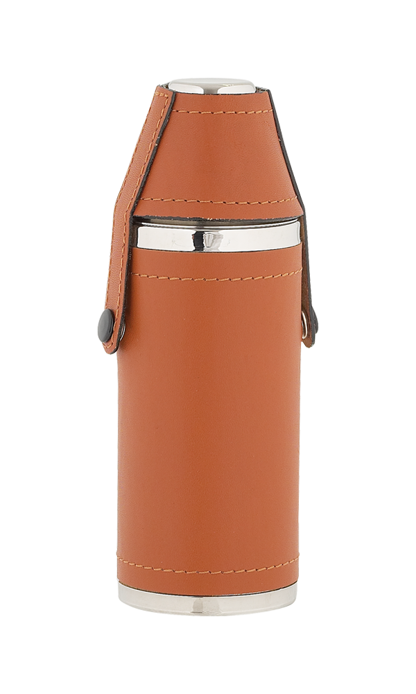 8oz Sportsman Tan Leather Stainless Steel Flask with 2 cups