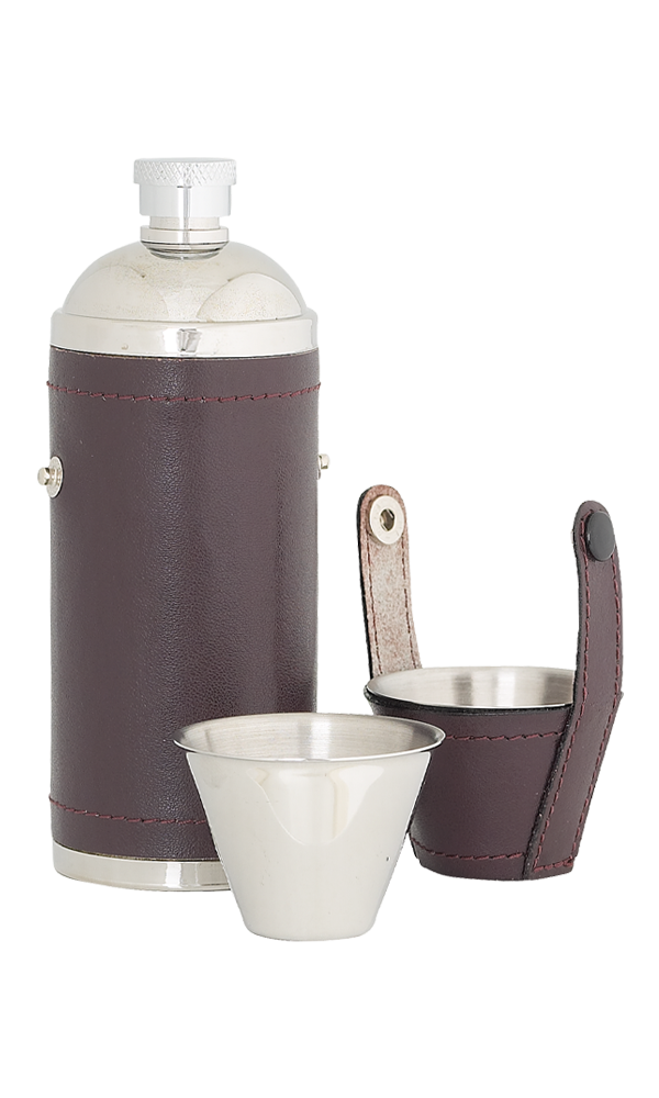 8oz Sportsman Burgundy Leather Stainless Steel Flask with 2 cups