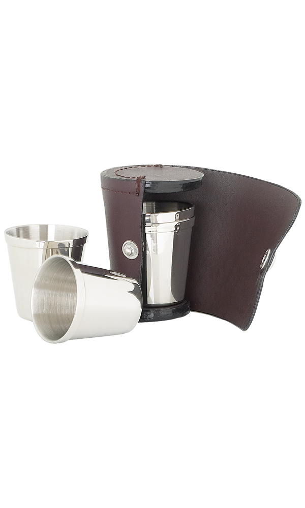 Set of 4 Small Cups In Burgundy Leather Case