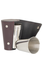 Set of 4 Large Cups In Burgundy Leather Case