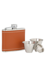 4oz Tan Leather Stainless Steel Flask Set