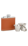 4oz Tan Leather Stainless Steel Flask Set